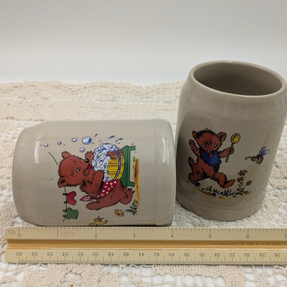 Pair of Adorable Stoneware Mugs / Steins Adorned with Vintage Style Bears - Picture 8 of 8